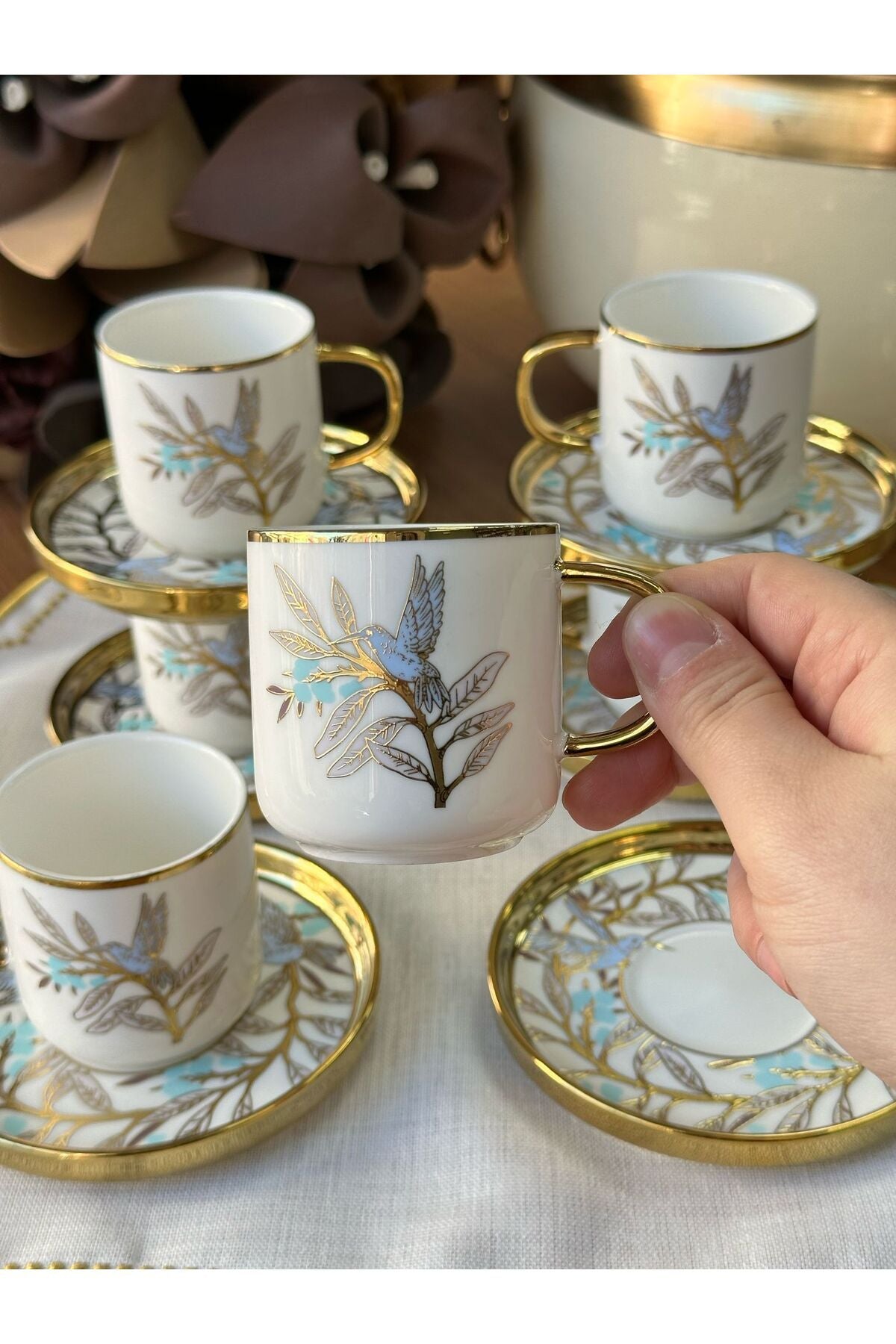 Türk Kahve Fincanı Bee Bird 6 Kişilik 12 Parça