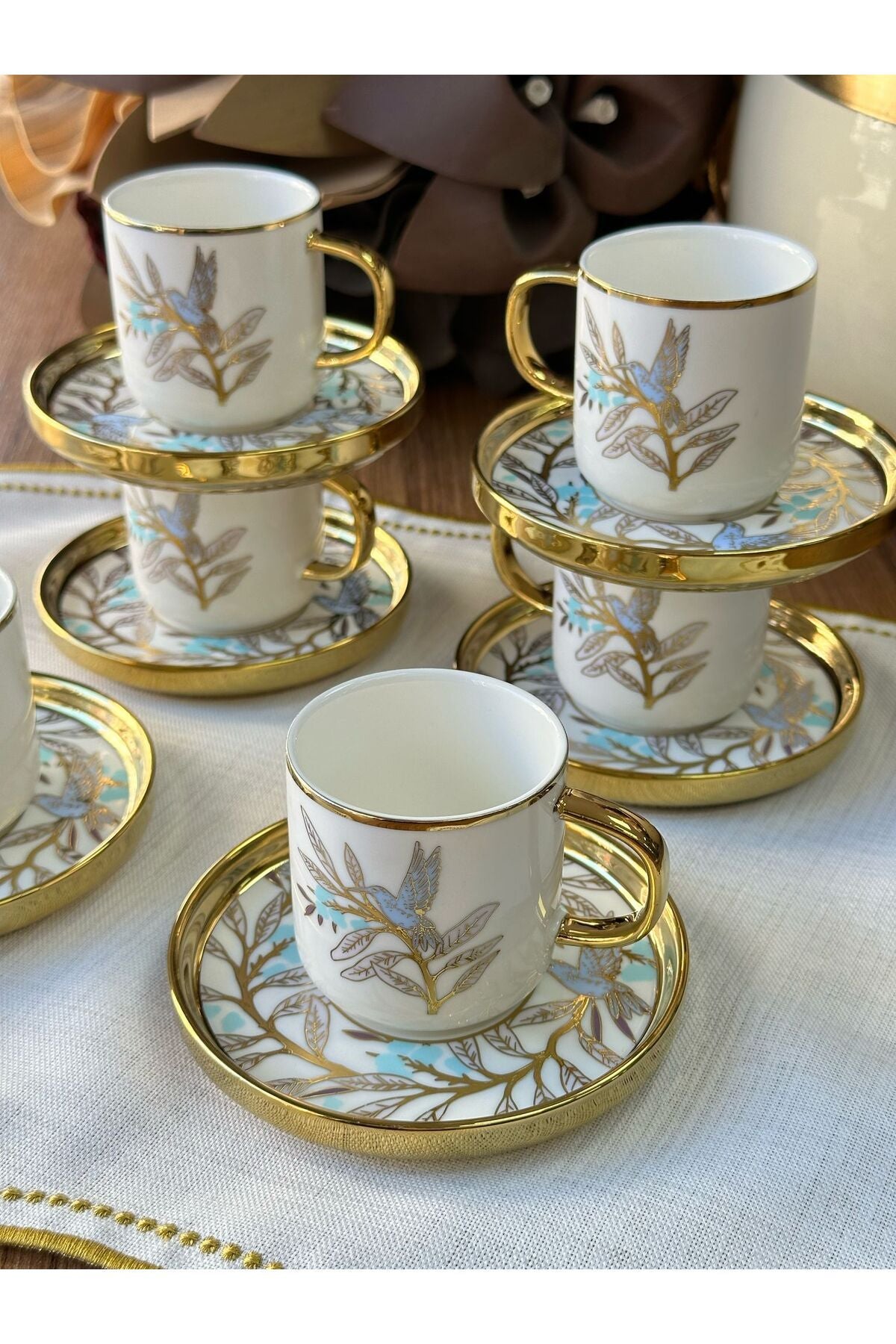 Türk Kahve Fincanı Bee Bird 6 Kişilik 12 Parça