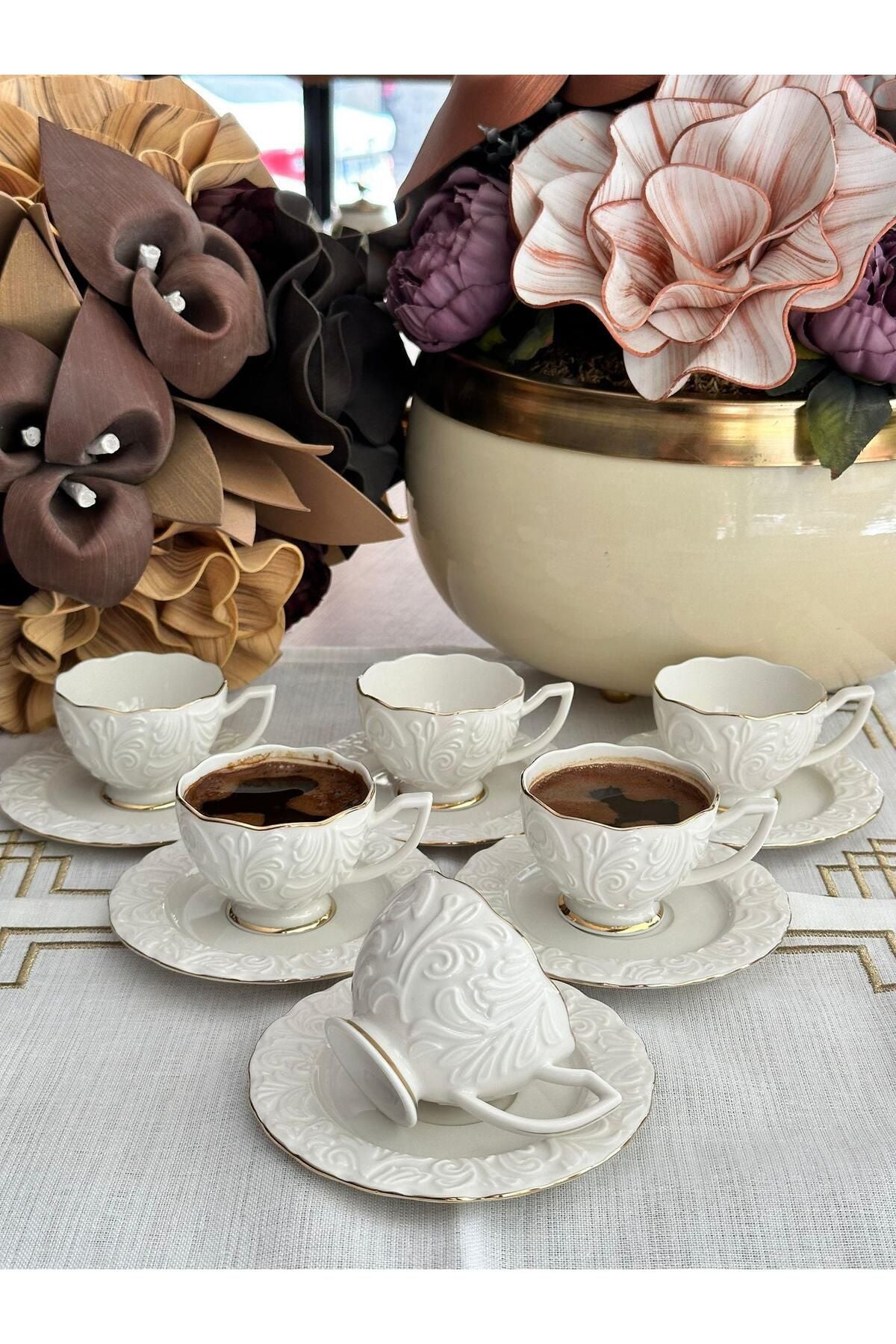 Türk Kahve Fincanı Rose 6 Kişilik 12 Parça
