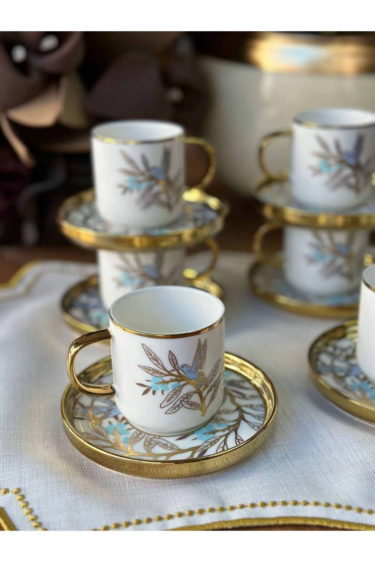 Türk Kahve Fincanı Bee Bird 6 Kişilik 12 Parça