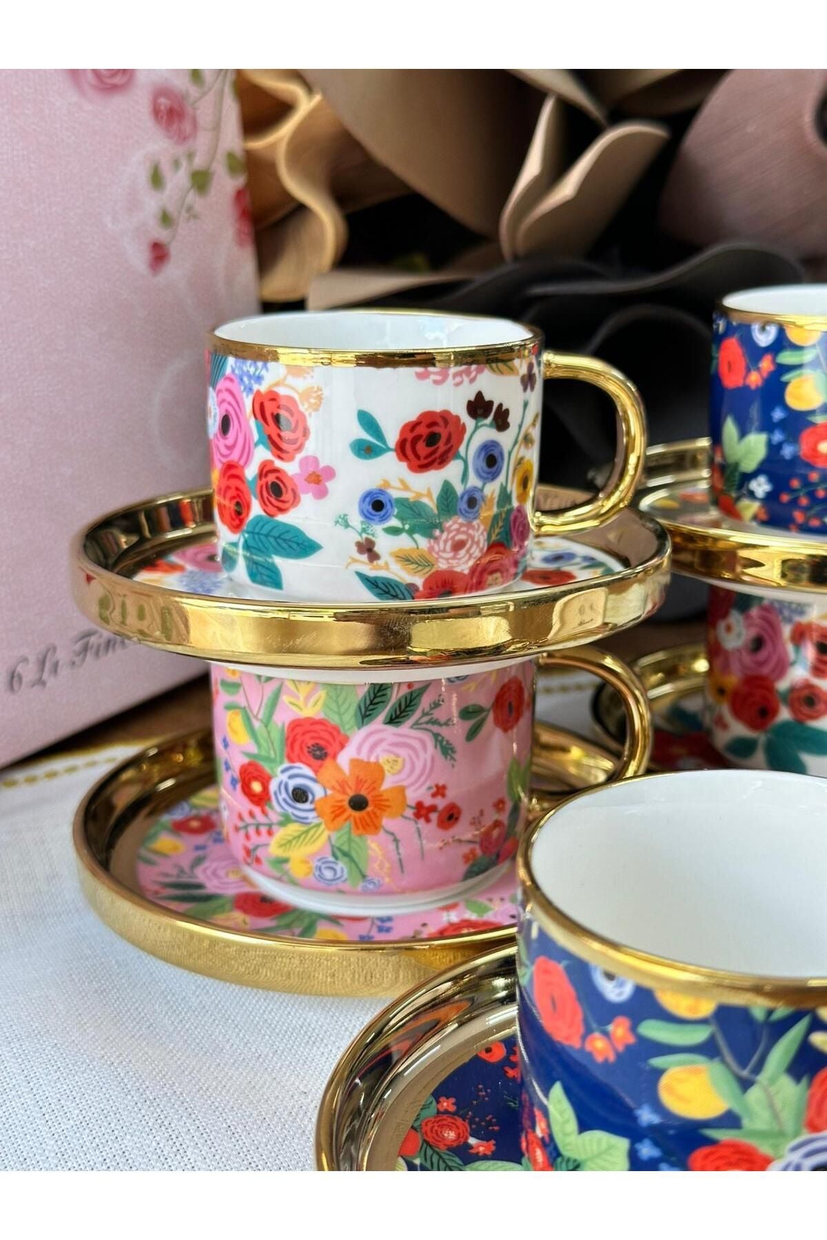 Türk Kahve Fincanı Flowers 6 Kişilik 12 Parça