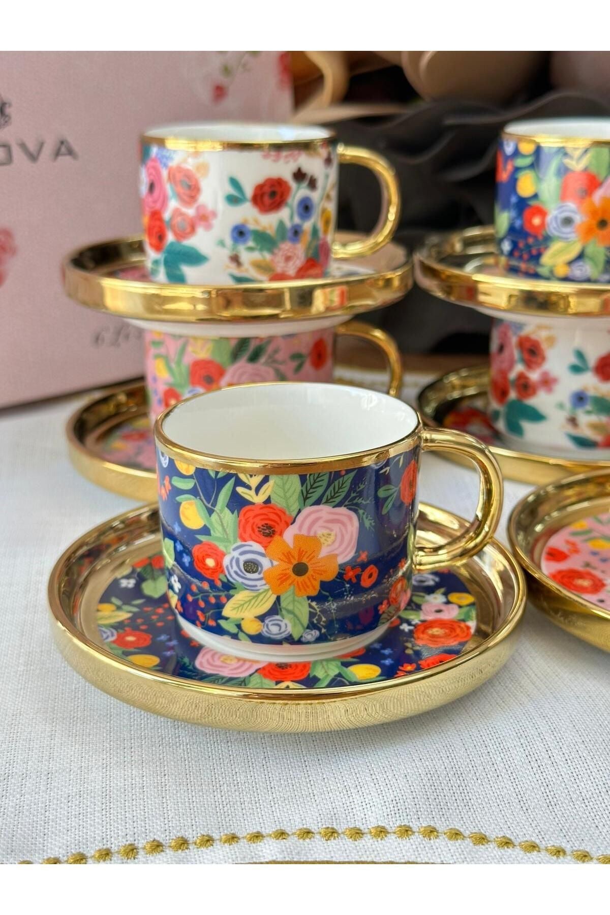 Türk Kahve Fincanı Flowers 6 Kişilik 12 Parça