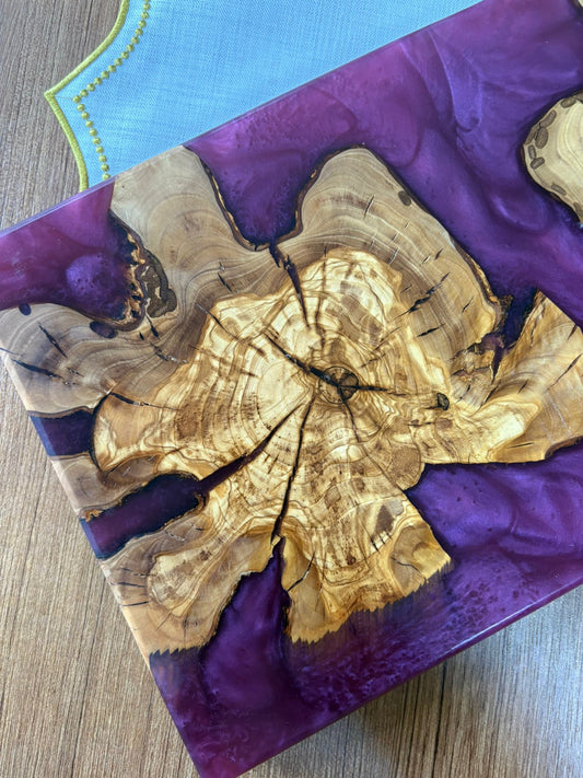 Ayaklı Dikdörtgen Epoksi Sunumluk Büyük Boy / Mürdüm / Orta Sunumluk