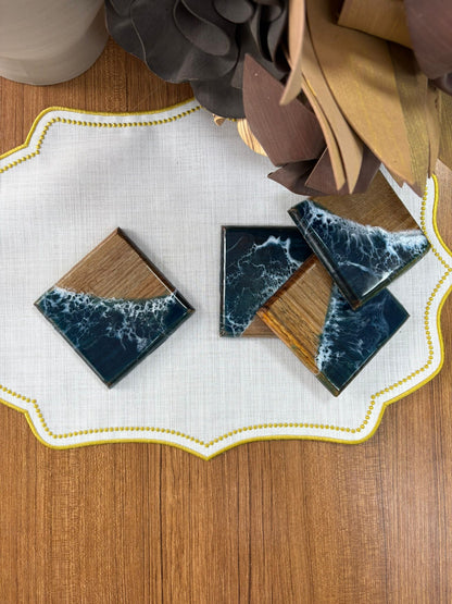 Doğal Okyanus Efektli Kare Epoksi Bardak Altlığı