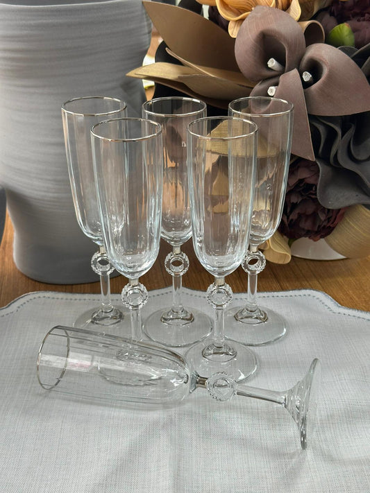 Flüt Kadeh & Kahve Yanı Su Bardak Platin 6'lı