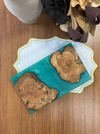 Ayaklı Dikdörtgen Epoksi Sunumluk Orta Boy / Zümrüt / Orta Sunumluk