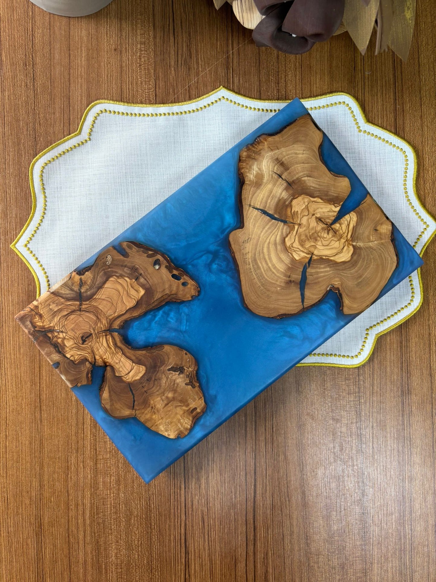 Ayaklı Dikdörtgen Epoksi Sunumluk Orta Boy / Mavi / Orta Sunumluk