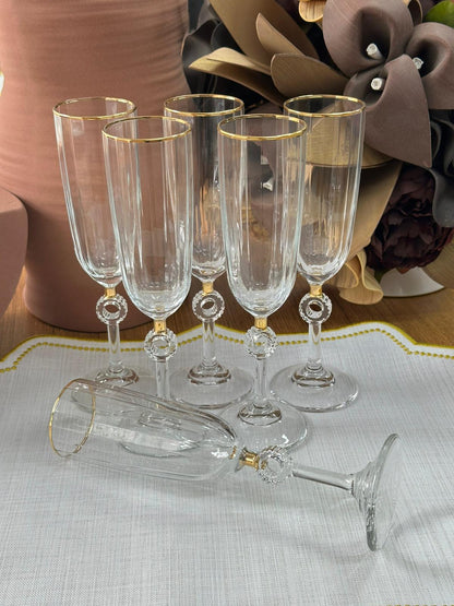 Flüt Kadeh & Kahve Yanı Su Bardak Gold 6'lı