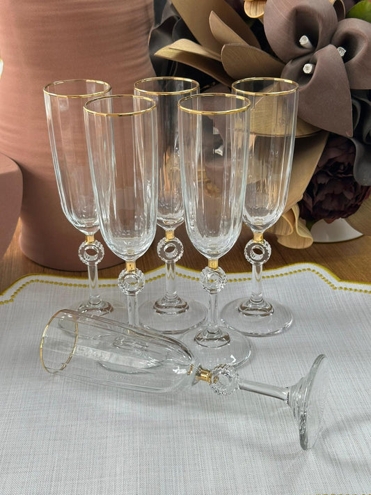 Flüt Kadeh & Kahve Yanı Su Bardak Gold 6'lı