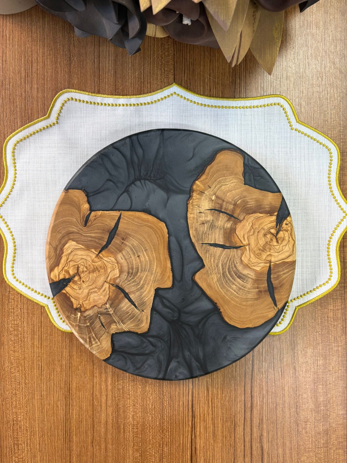 Doğal Efektli Yuvarlak Epoksi Sunumluk  / Dark / Orta Sunumluk /Servis