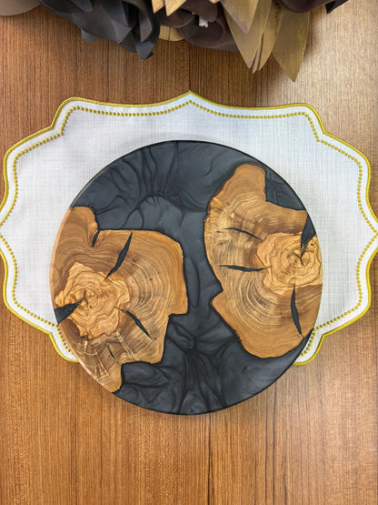 Doğal Efektli Yuvarlak Epoksi Sunumluk  / Dark / Orta Sunumluk /Servis