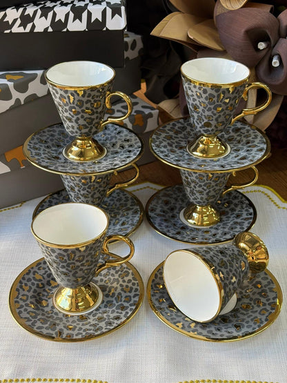 Türk Kahve Fincanı Leopar Desenli 6 Kişilik 12 Parça