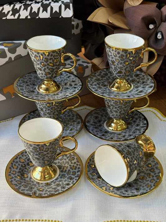 Türk Kahve Fincanı Leopar Desenli 6 Kişilik 12 Parça