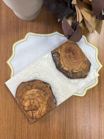 Ayaklı Dikdörtgen Epoksi Sunumluk Orta Boy / Krem / Orta Sunumluk