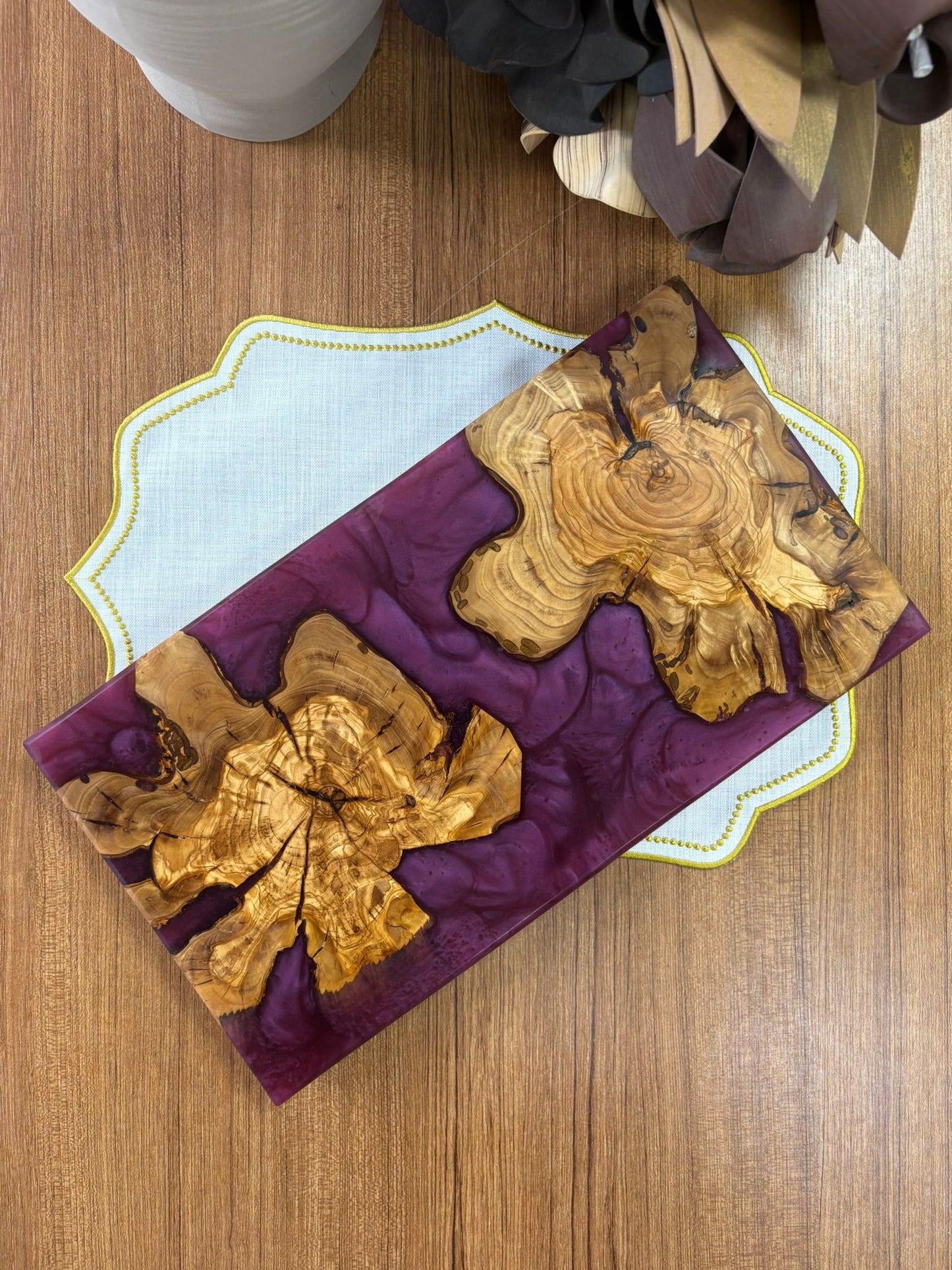 Ayaklı Dikdörtgen Epoksi Sunumluk Büyük Boy / Mürdüm / Orta Sunumluk