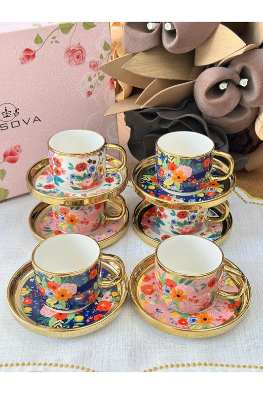 Türk Kahve Fincanı Flowers 6 Kişilik 12 Parça