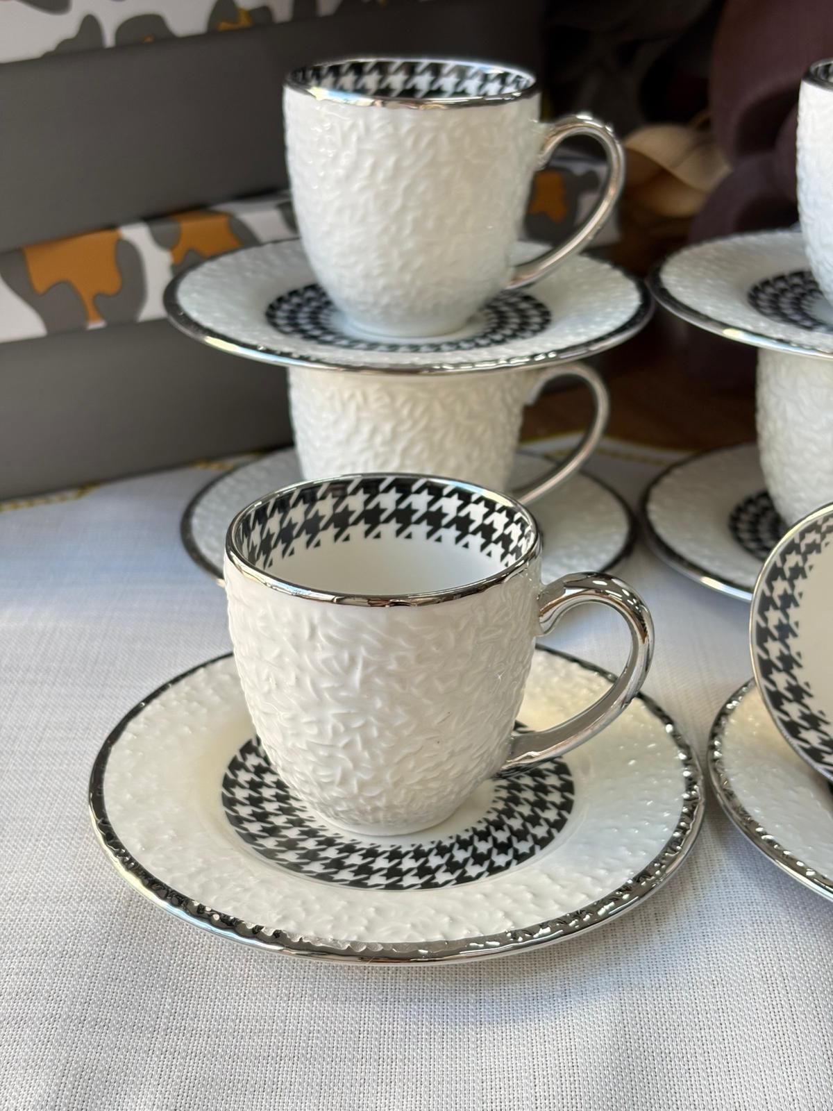 Türk Kahve Fincanı Amalfi 6 Kişilik 12 Parça / Silver