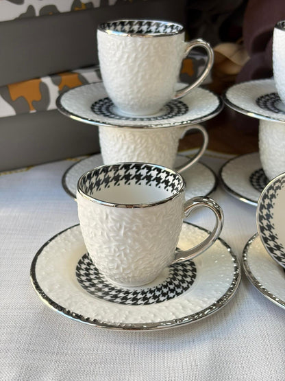 Türk Kahve Fincanı Amalfi 6 Kişilik 12 Parça / Silver