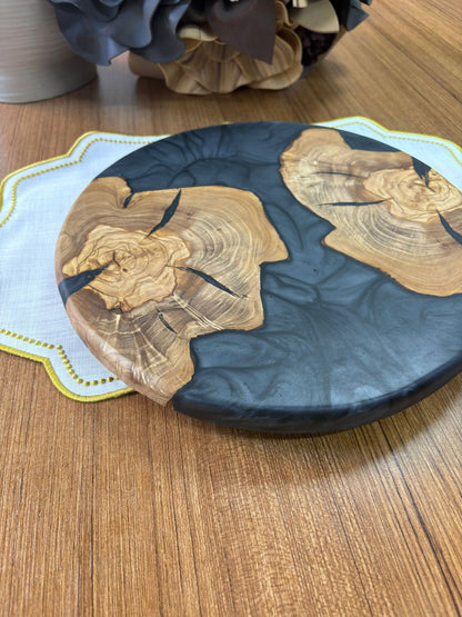 Doğal Efektli Yuvarlak Epoksi Sunumluk  / Dark / Orta Sunumluk /Servis