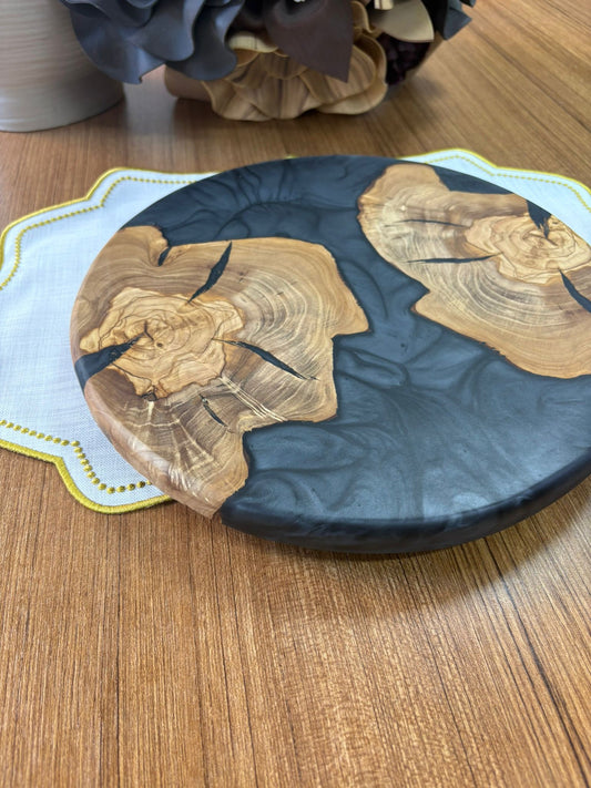 Doğal Efektli Yuvarlak Epoksi Sunumluk  / Dark / Orta Sunumluk /Servis