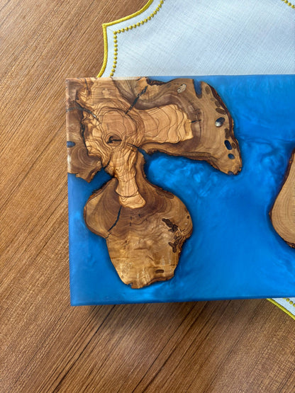 Ayaklı Dikdörtgen Epoksi Sunumluk Orta Boy / Mavi / Orta Sunumluk