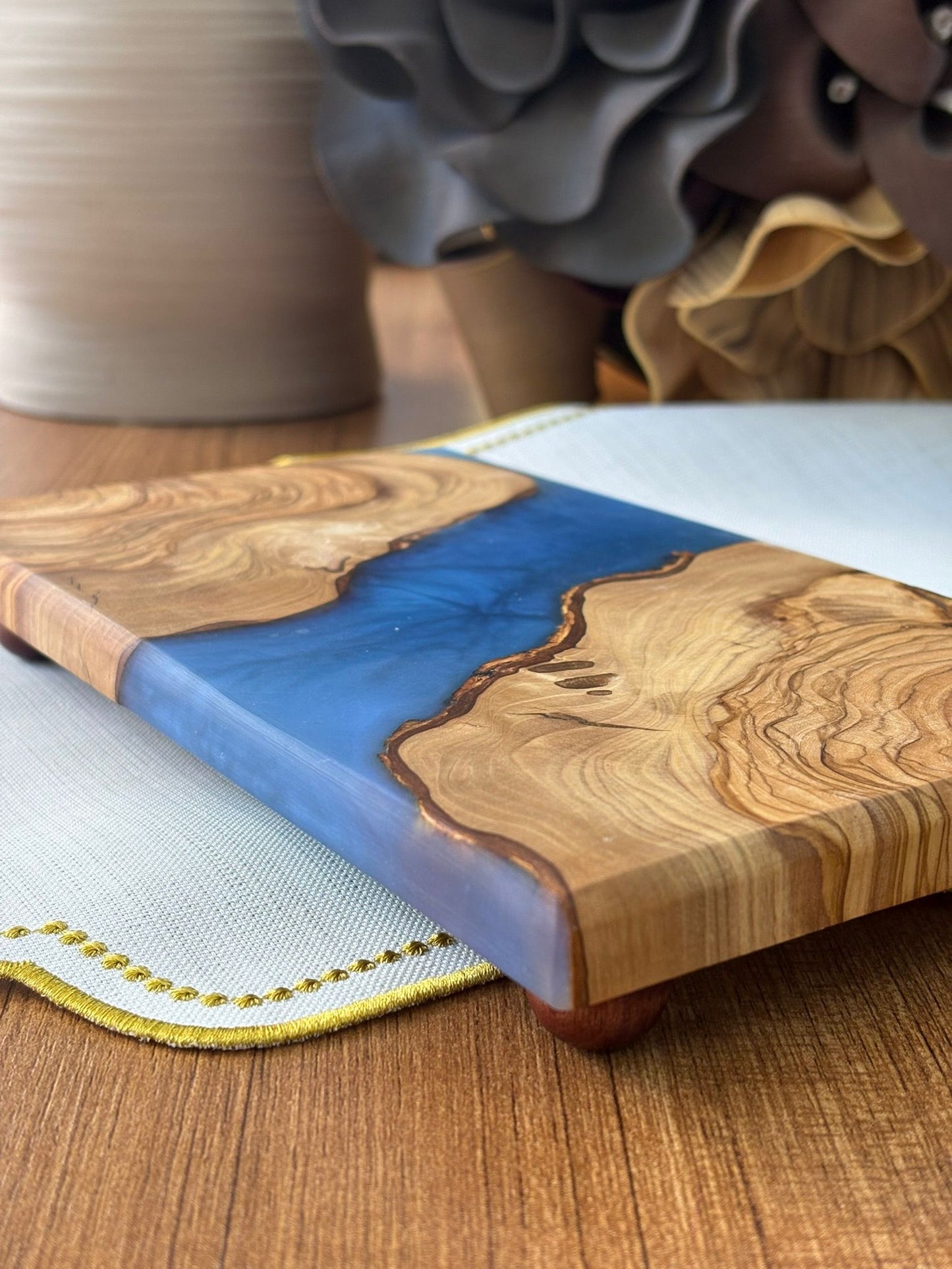 Ayaklı Dikdörtgen Epoksi Sunumluk Küçük Boy / Mavi / Orta Sunumluk