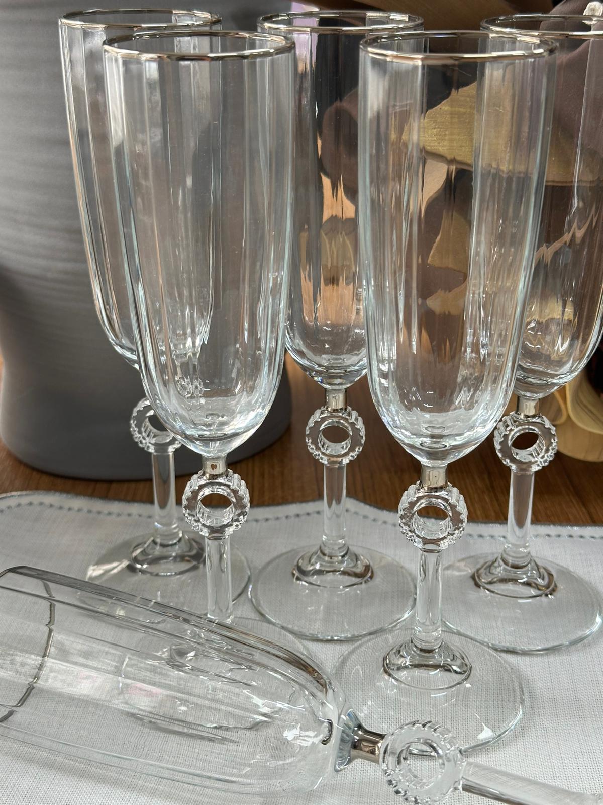 Flüt Kadeh & Kahve Yanı Su Bardak Platin 6'lı