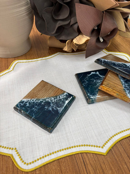 Doğal Okyanus Efektli Kare Epoksi Bardak Altlığı