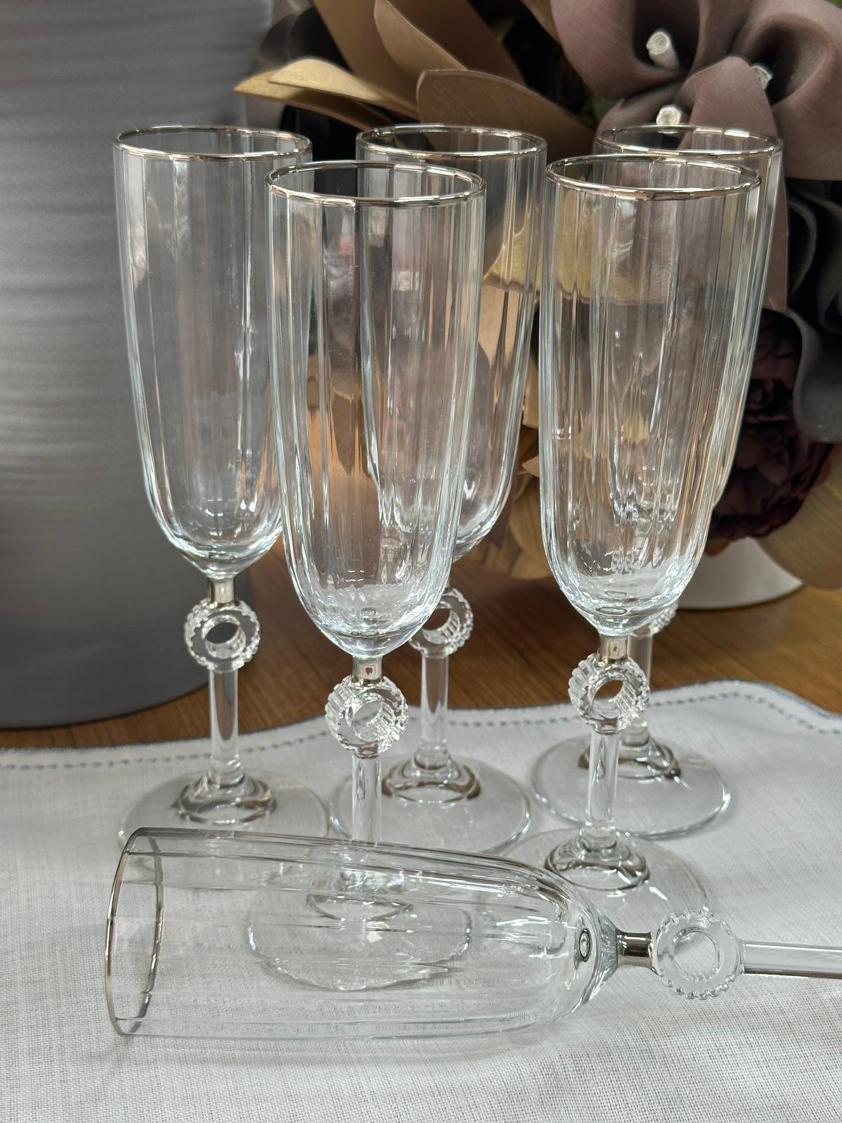 Flüt Kadeh & Kahve Yanı Su Bardak Platin 6'lı