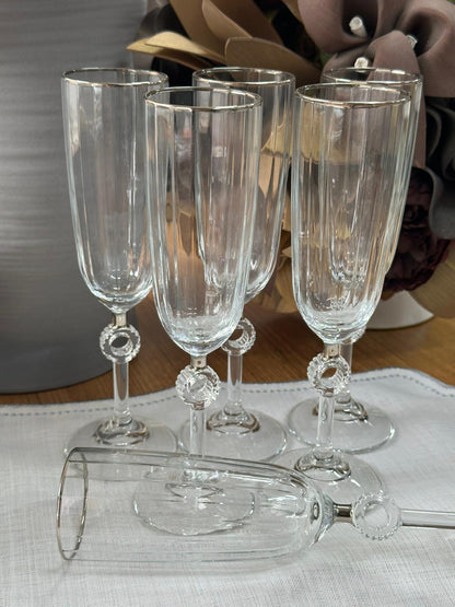 Flüt Kadeh & Kahve Yanı Su Bardak Platin 6'lı