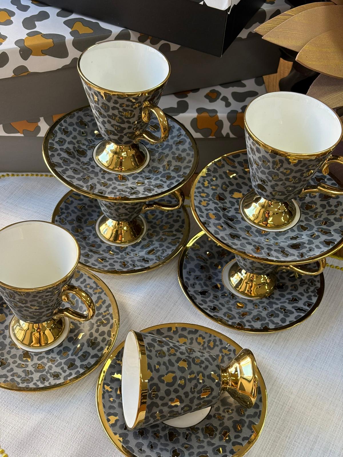 Türk Kahve Fincanı Leopar Desenli 6 Kişilik 12 Parça