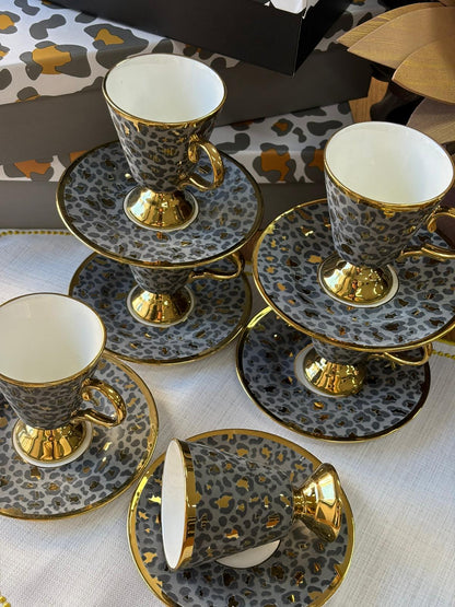Türk Kahve Fincanı Leopar Desenli 6 Kişilik 12 Parça