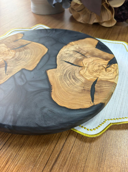 Doğal Efektli Yuvarlak Epoksi Sunumluk  / Dark / Orta Sunumluk /Servis