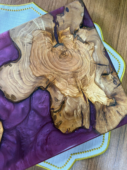 Ayaklı Dikdörtgen Epoksi Sunumluk Büyük Boy / Mürdüm / Orta Sunumluk