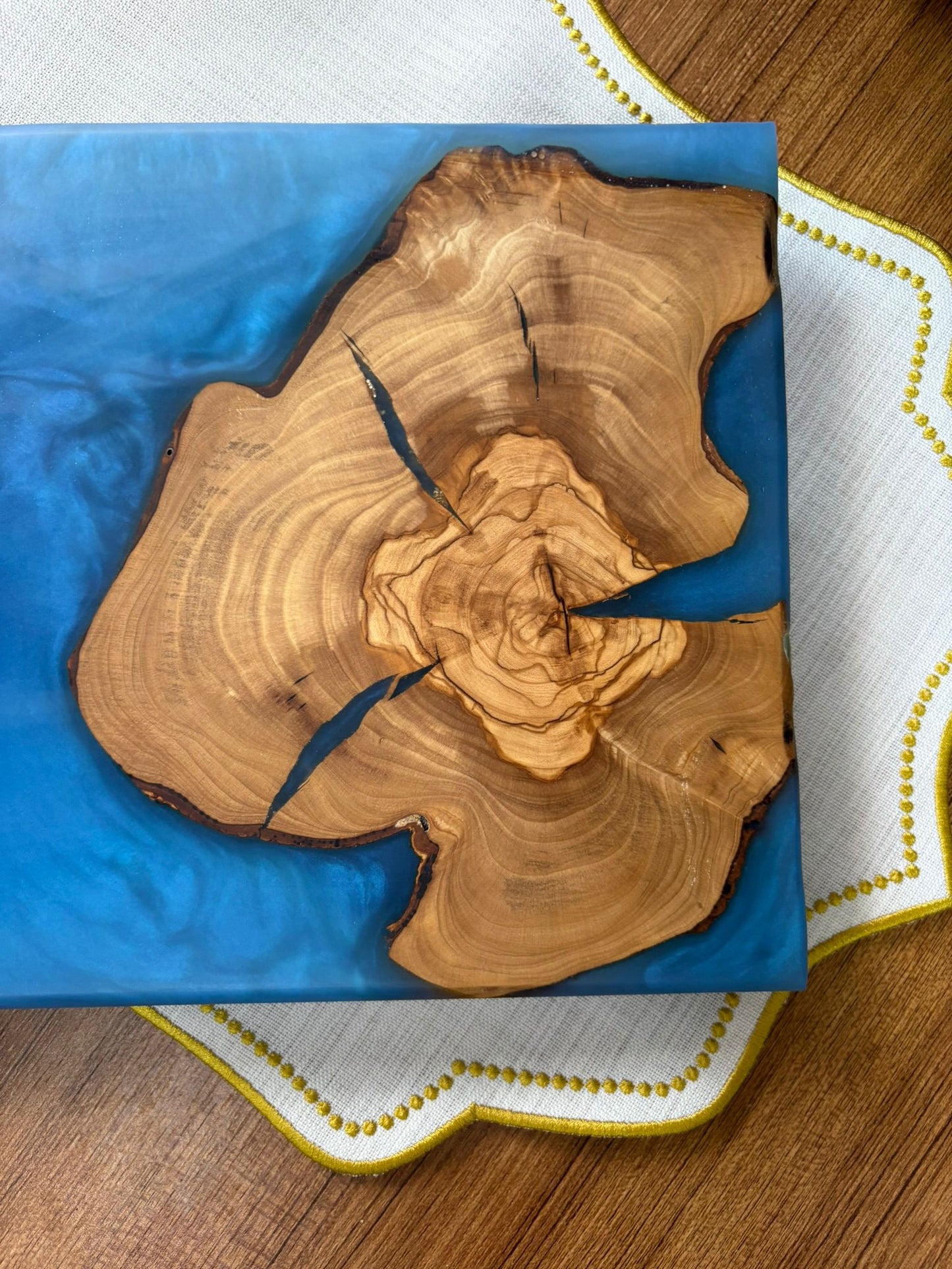 Ayaklı Dikdörtgen Epoksi Sunumluk Orta Boy / Mavi / Orta Sunumluk