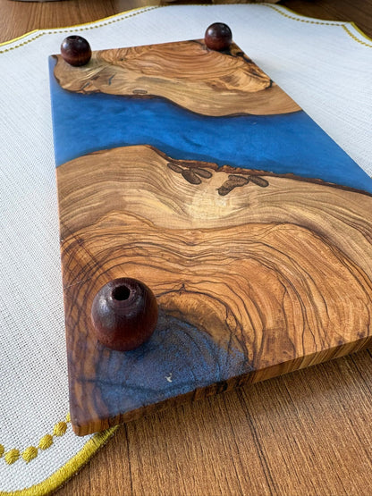 Ayaklı Dikdörtgen Epoksi Sunumluk Küçük Boy / Mavi / Orta Sunumluk