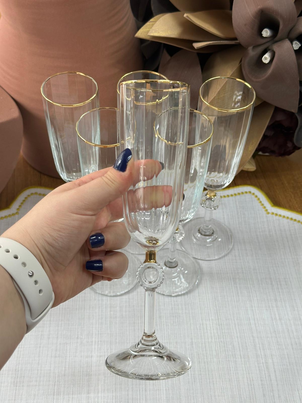 Flüt Kadeh & Kahve Yanı Su Bardak Gold 6'lı