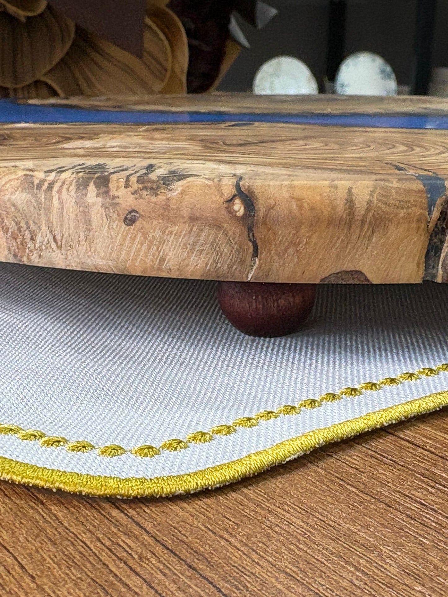 Doğal Efektli Yuvarlak Epoksi Sunumluk  / Mavi / Orta Sunumluk /Servis