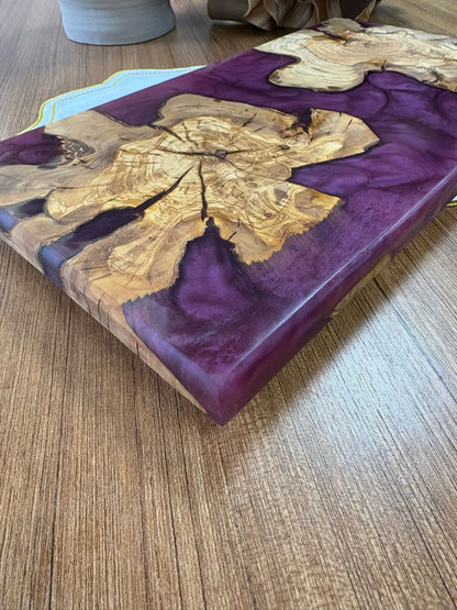 Ayaklı Dikdörtgen Epoksi Sunumluk Büyük Boy / Mürdüm / Orta Sunumluk