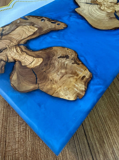 Ayaklı Dikdörtgen Epoksi Sunumluk Orta Boy / Mavi / Orta Sunumluk