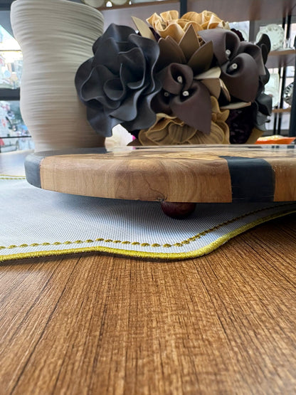 Doğal Efektli Yuvarlak Epoksi Sunumluk  / Dark / Orta Sunumluk /Servis