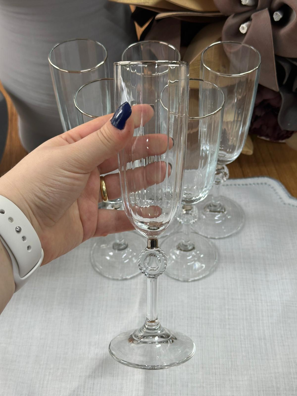 Flüt Kadeh & Kahve Yanı Su Bardak Platin 6'lı