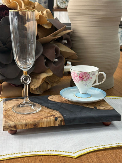 Ayaklı Dikdörtgen Epoksi Sunumluk Küçük Boy / Dark  / Orta Sunumluk