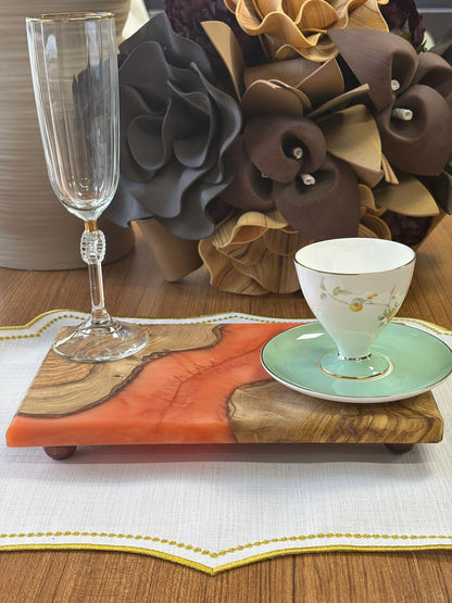 Ayaklı Dikdörtgen Epoksi Sunumluk Küçük Boy / Turuncu / Orta Sunumluk