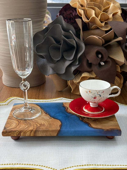 Ayaklı Dikdörtgen Epoksi Sunumluk Küçük Boy / Mavi / Orta Sunumluk