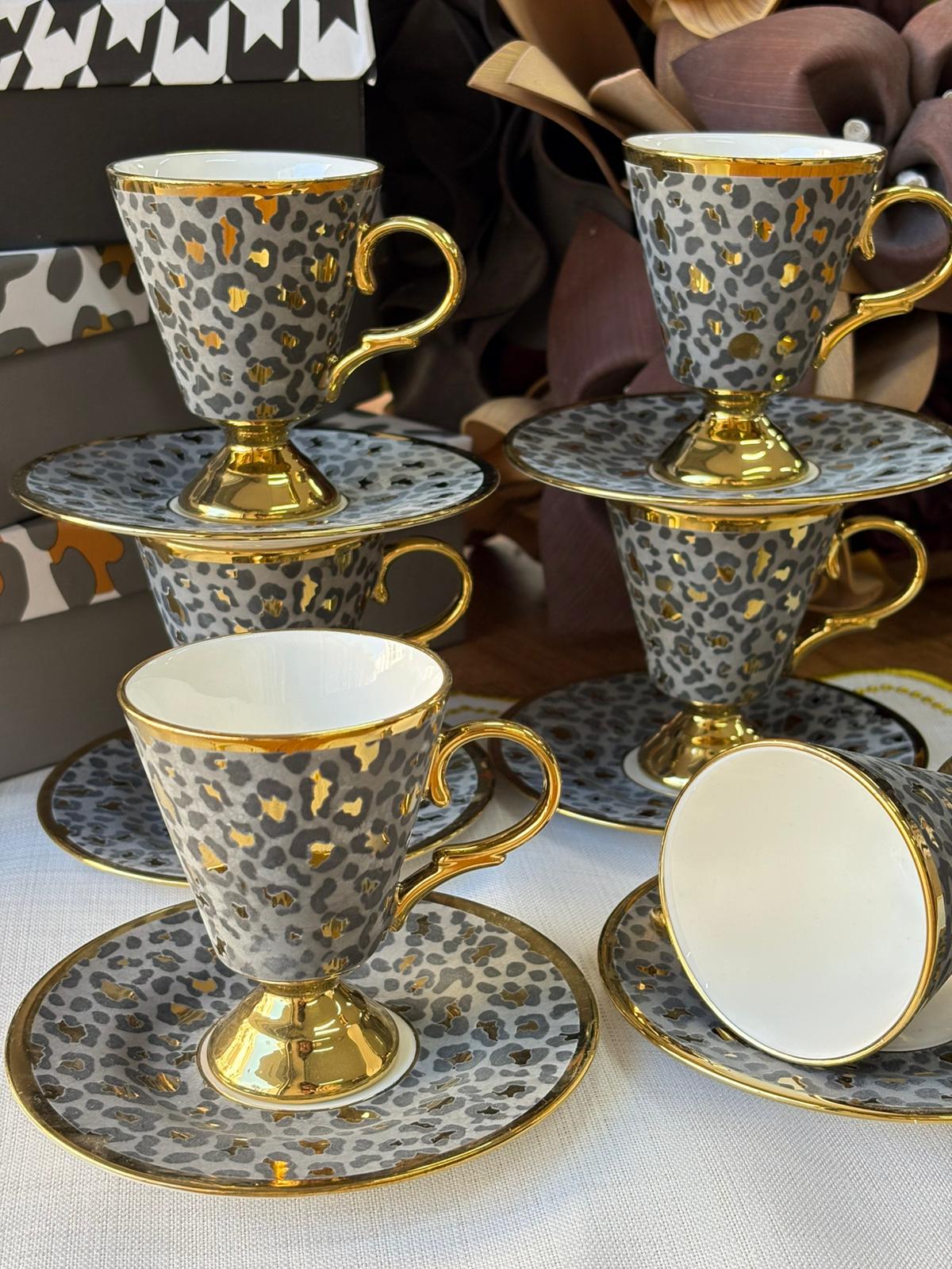Türk Kahve Fincanı Leopar Desenli 6 Kişilik 12 Parça