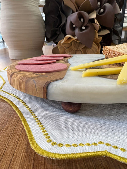 Doğal Efektli Yuvarlak Epoksi Sunumluk  / Krem / Orta Sunumluk /Servis