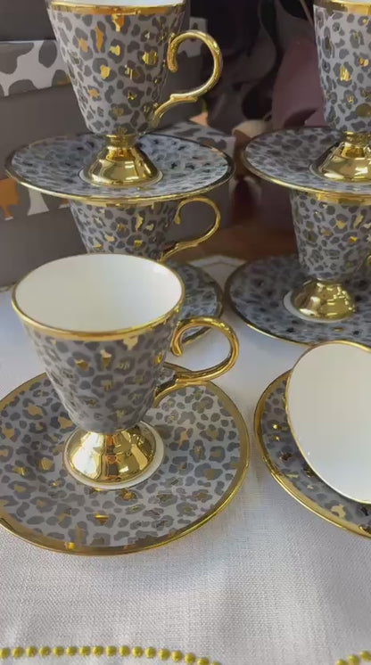Türk Kahve Fincanı Leopar Desenli 6 Kişilik 12 Parça